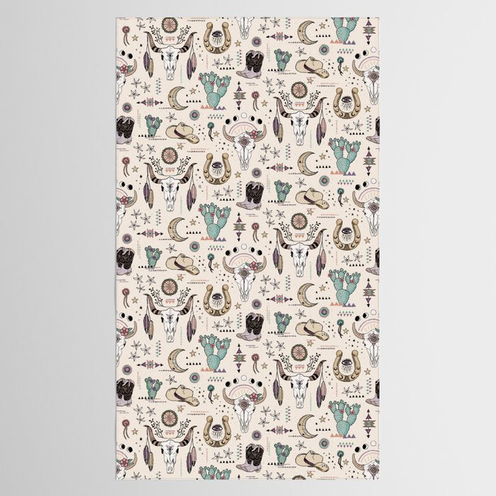 Boho Tribal Cowgirl Ephemera - cream Tablecloth Gallery Image 2