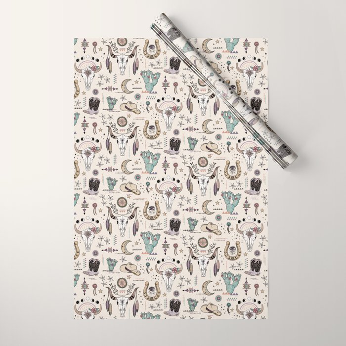 Boho Tribal Cowgirl Ephemera - cream Wrapping Paper Gallery Image 1