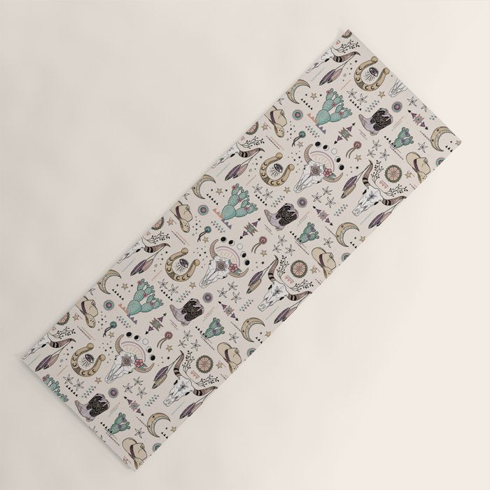 Boho Tribal Cowgirl Ephemera - cream Yoga Mat Gallery Image 1