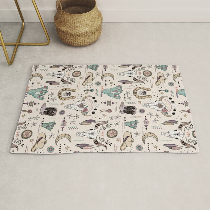Boho Tribal Cowgirl Ephemera - cream Rug Gallery Image 1