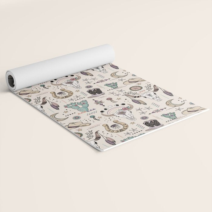 Boho Tribal Cowgirl Ephemera - cream Yoga Mat Gallery Image 2