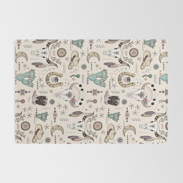 Boho Tribal Cowgirl Ephemera - cream Rug Gallery Image 2