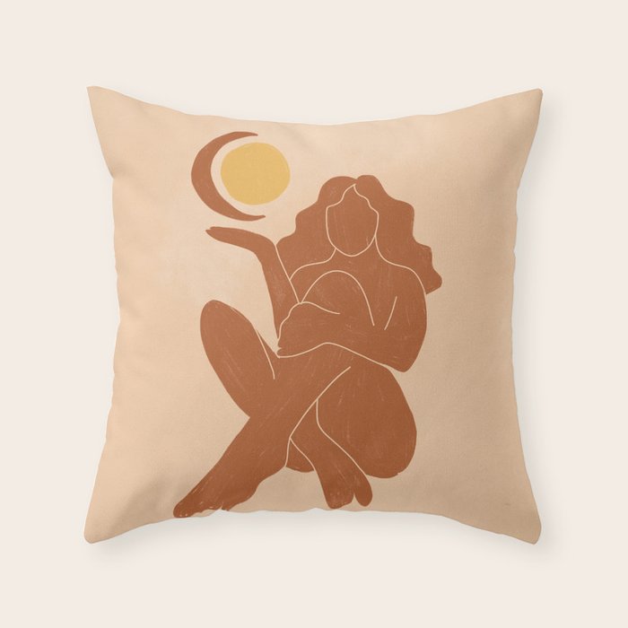 The Sun, The Moon and a Woman Throw Pillow Gallery Image 1