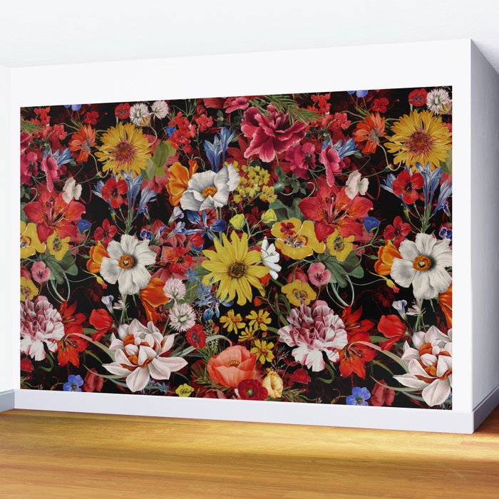 Multicolor Floral Night Garden Wall Mural Gallery Image 2