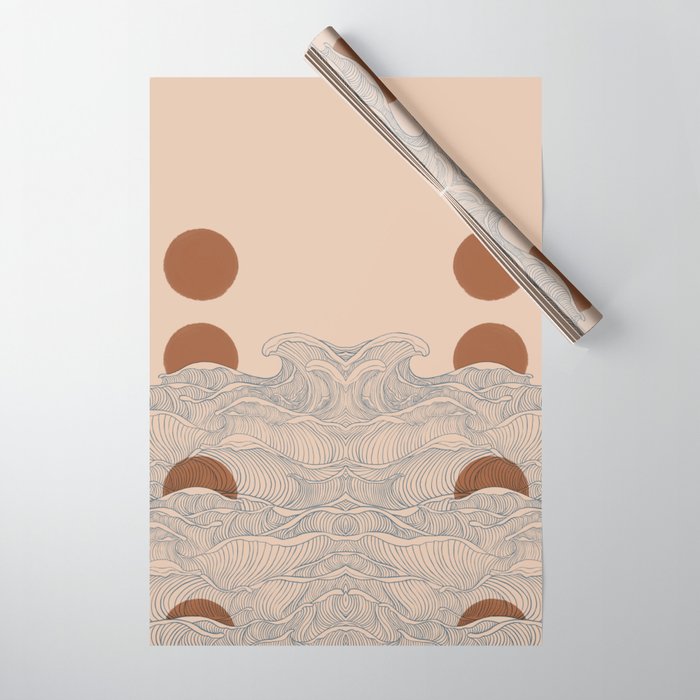 Vintage abstract landscape the great wave ocean sunset moon Wrapping Paper Gallery Image 1