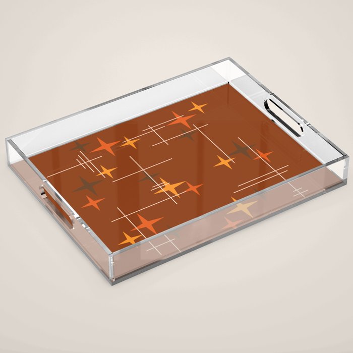 Mid Century Modern Stars Burnt Orange Brown Acrylic Tray Gallery Image 1