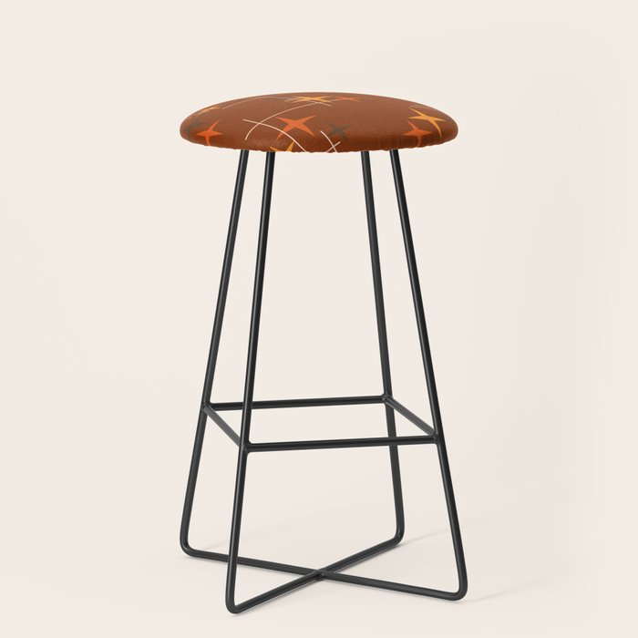 Mid Century Modern Stars Burnt Orange Brown Stool Gallery Image 1