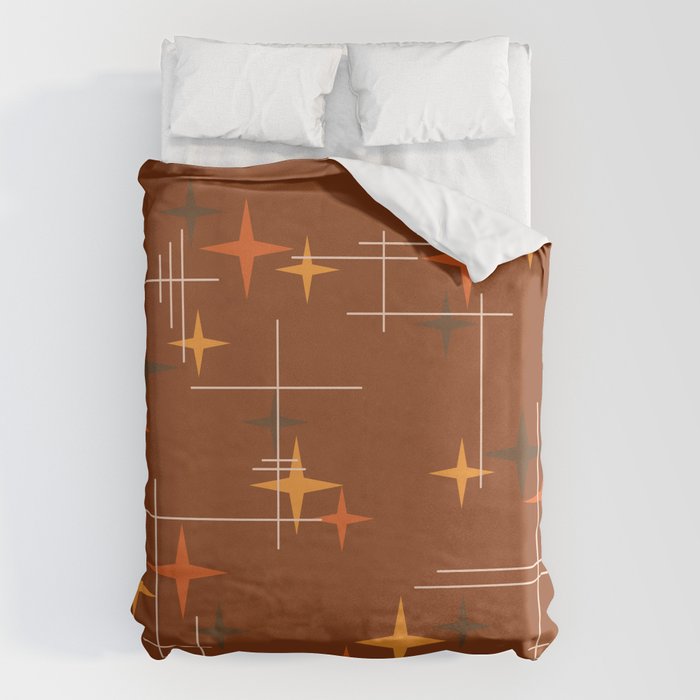 Mid Century Modern Stars Burnt Orange Brown Duvet Cover Gallery Image 6