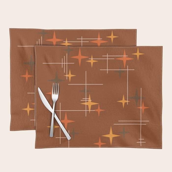 Mid Century Modern Stars Burnt Orange Brown Placemat Gallery Image 1
