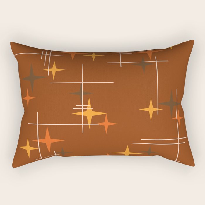 Mid Century Modern Stars Burnt Orange Brown Rectangular Pillow Gallery Image 2