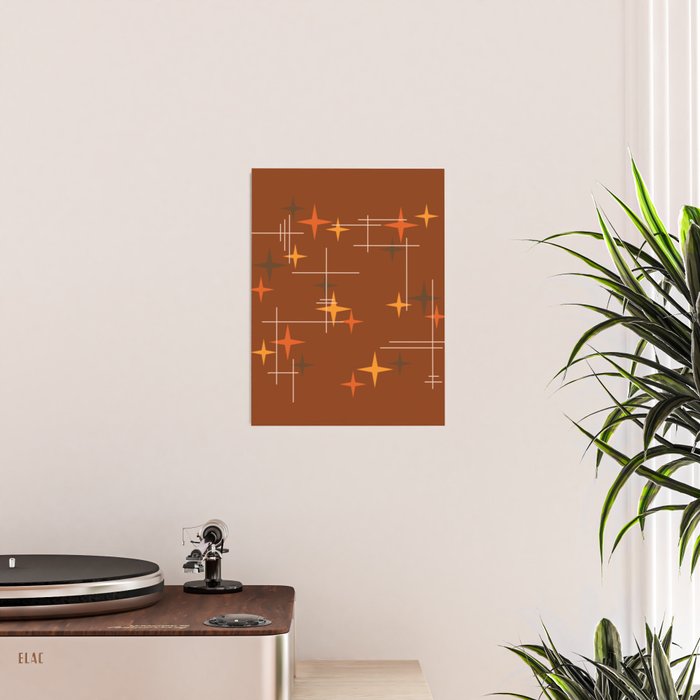 Mid Century Modern Stars Burnt Orange Brown Poster Gallery Image 2