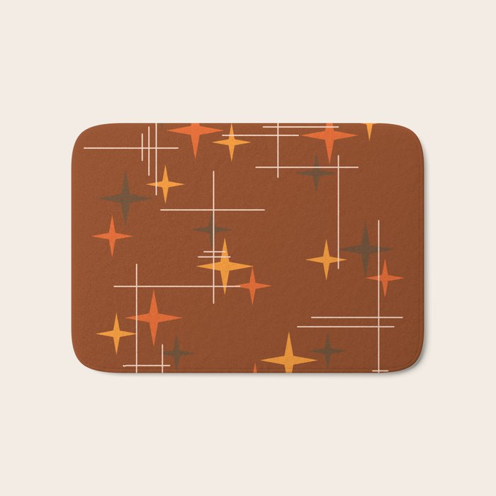 Mid Century Modern Stars Burnt Orange Brown Bath Mat Gallery Image 1