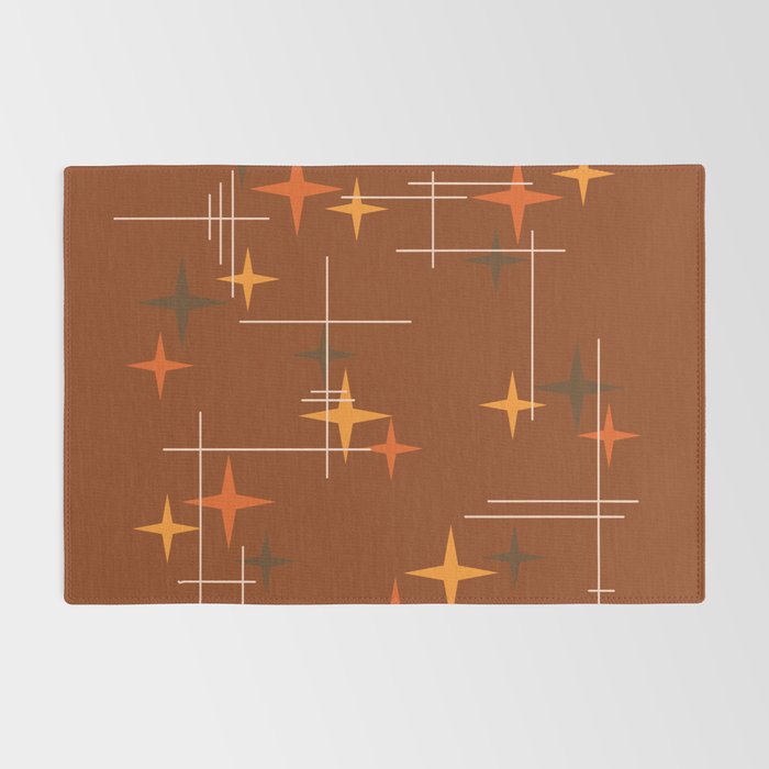 Mid Century Modern Stars Burnt Orange Brown Rug Gallery Image 2