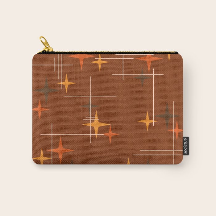 Mid Century Modern Stars Burnt Orange Brown Carry All Pouch Gallery Image 1
