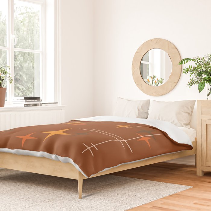 Mid Century Modern Stars Burnt Orange Brown Duvet Cover Gallery Image 2