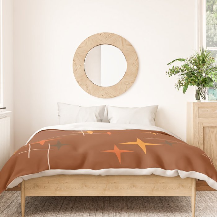 Mid Century Modern Stars Burnt Orange Brown Duvet Cover Gallery Image 3