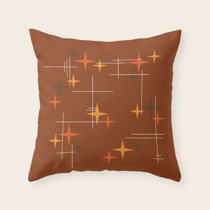 Mid Century Modern Stars Burnt Orange Brown Throw Pillow Gallery Image 6
