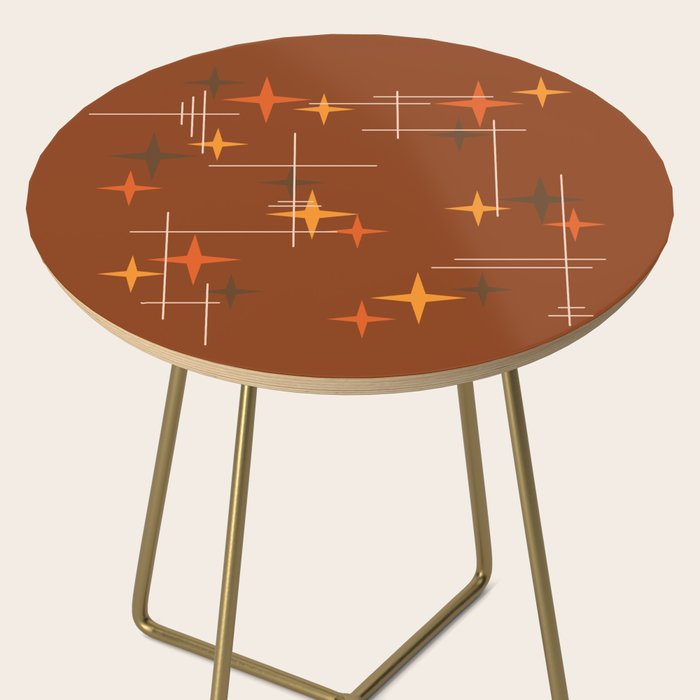 Mid Century Modern Stars Burnt Orange Brown Side Table Gallery Image 2