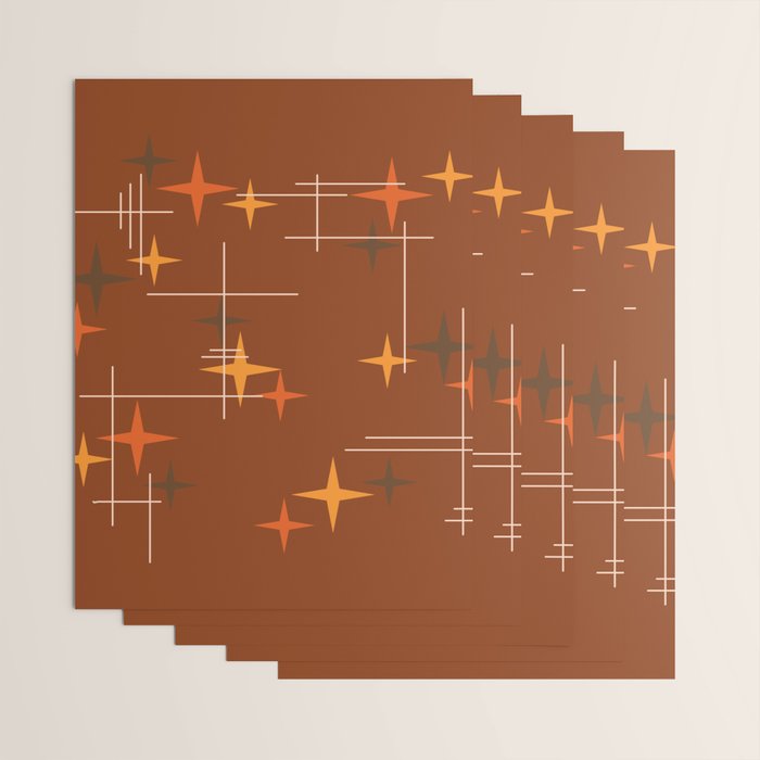 Mid Century Modern Stars Burnt Orange Brown Wrapping Paper Gallery Image 3