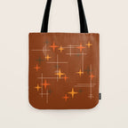 Mid Century Modern Stars Burnt Orange Brown Tote Bag Gallery Image 1