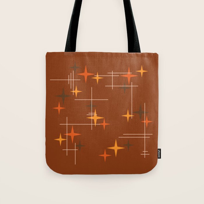 Mid Century Modern Stars Burnt Orange Brown Tote Bag Gallery Image 1