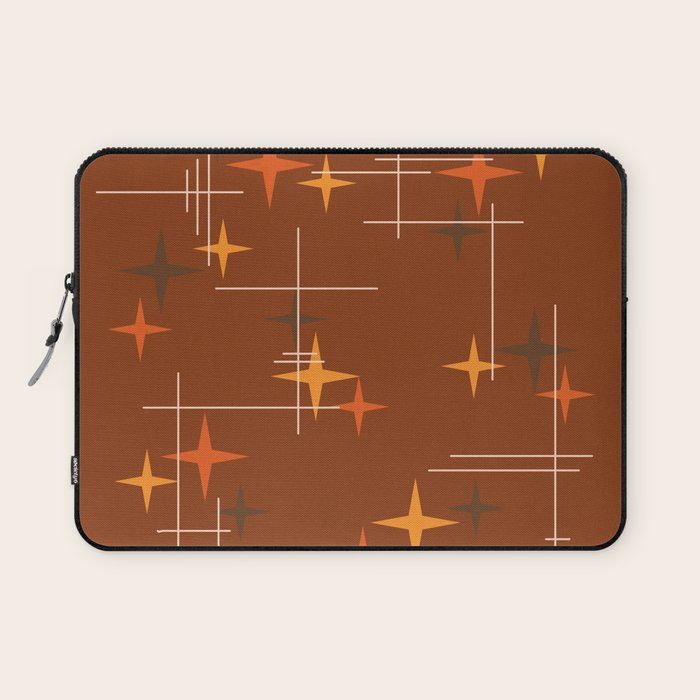 Mid Century Modern Stars Burnt Orange Brown Laptop Sleeve Gallery Image 1