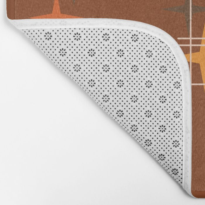 Mid Century Modern Stars Burnt Orange Brown Bath Mat Gallery Image 2