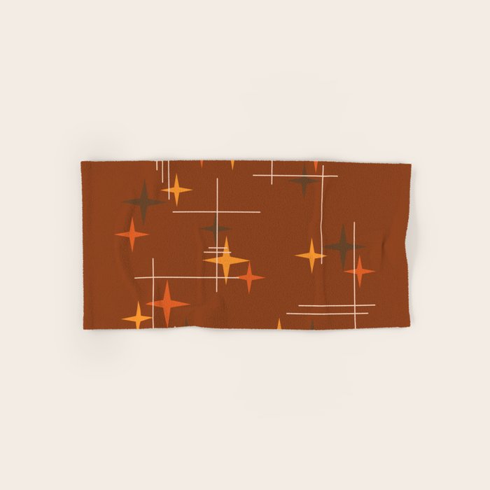 Mid Century Modern Stars Burnt Orange Brown Bath Towel Gallery Image 1