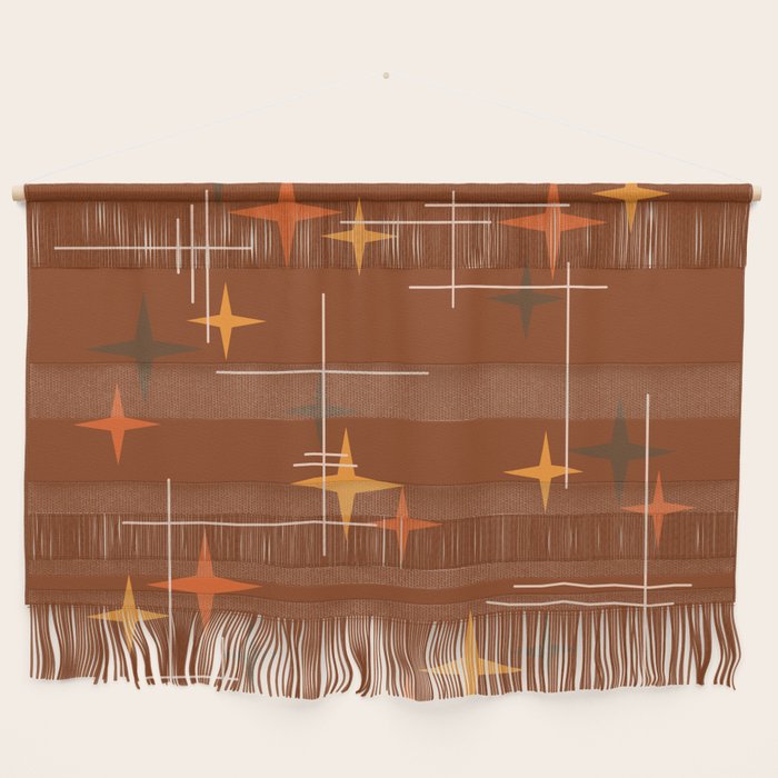 Mid Century Modern Stars Burnt Orange Brown Wall Hanging Gallery Image 1