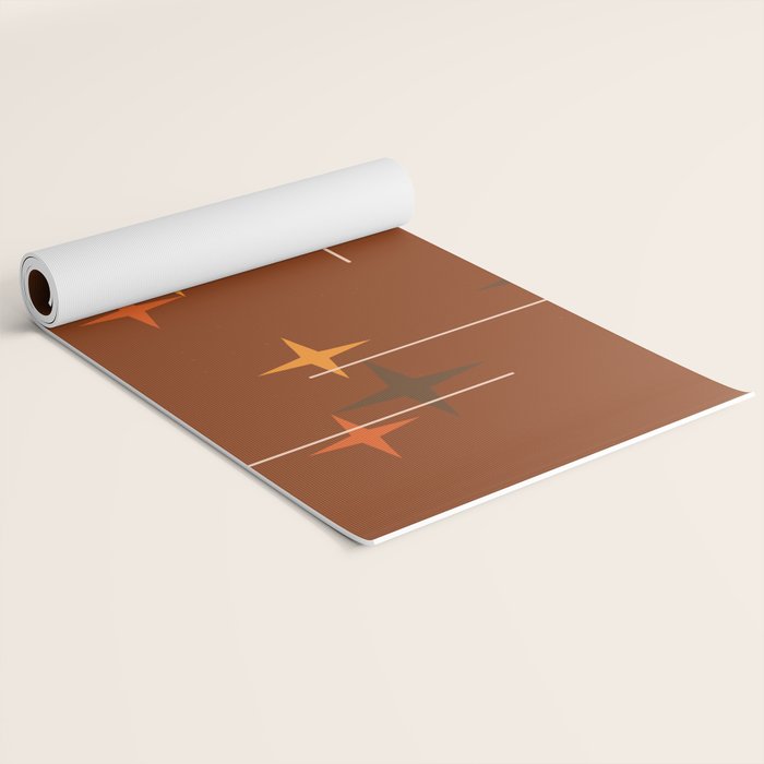 Mid Century Modern Stars Burnt Orange Brown Yoga Mat Gallery Image 2