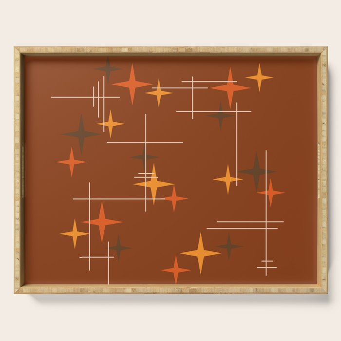 Mid Century Modern Stars Burnt Orange Brown Serving Tray Gallery Image 1