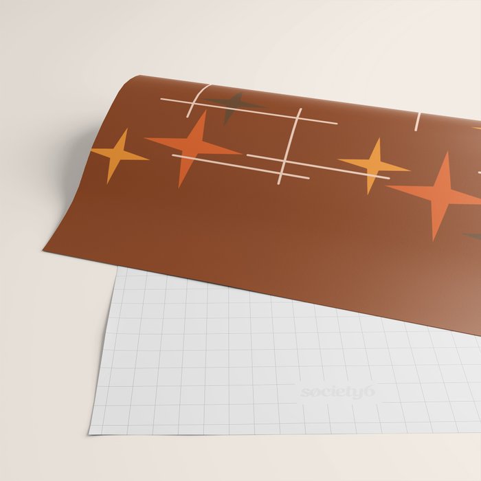 Mid Century Modern Stars Burnt Orange Brown Wrapping Paper Gallery Image 2