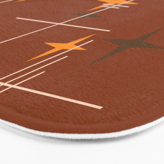 Mid Century Modern Stars Burnt Orange Brown Bath Mat Gallery Image 3