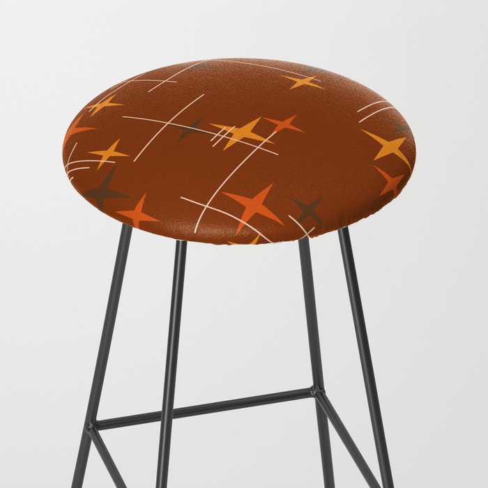 Mid Century Modern Stars Burnt Orange Brown Stool Gallery Image 2