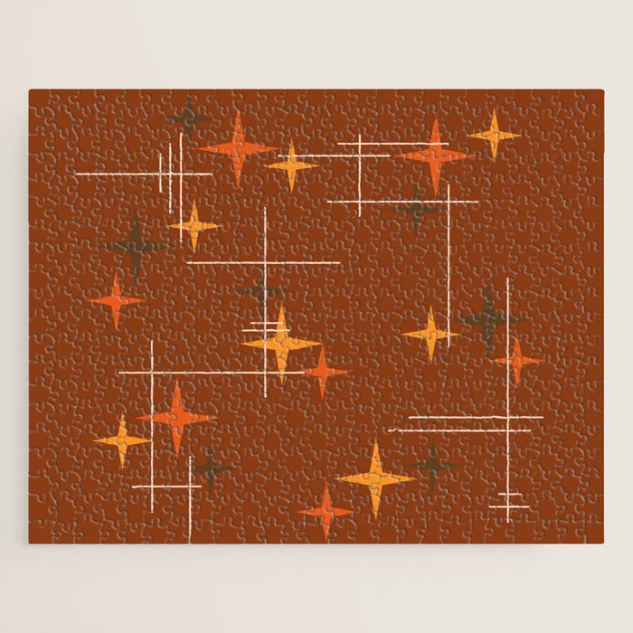 Mid Century Modern Stars Burnt Orange Brown Jigsaw Puzzle Gallery Image 1