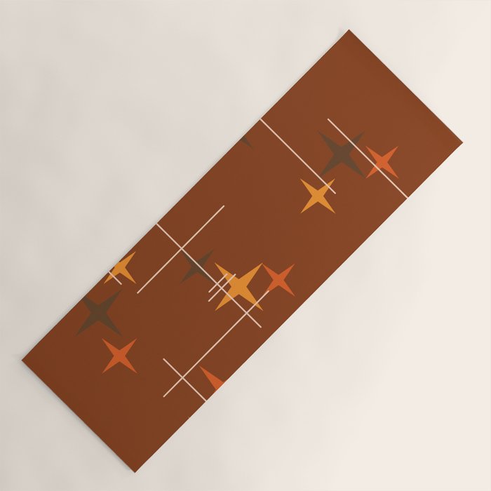 Mid Century Modern Stars Burnt Orange Brown Yoga Mat Gallery Image 1