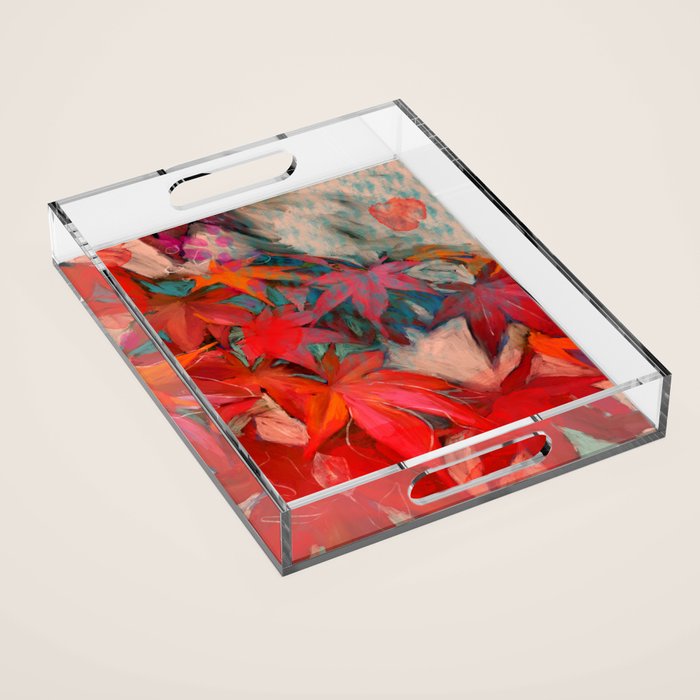red leaves abstract art Acrylic Tray Gallery Image 1