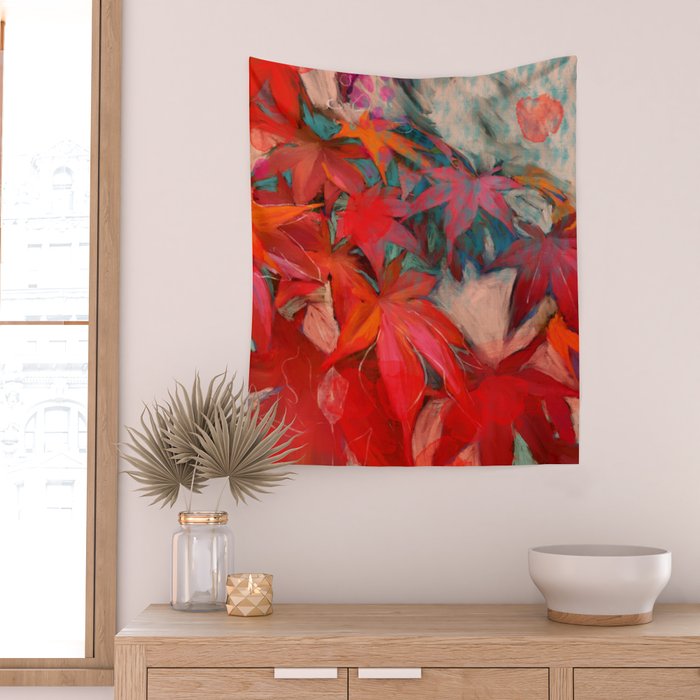 red leaves abstract art Wall Tapestry Gallery Image 2