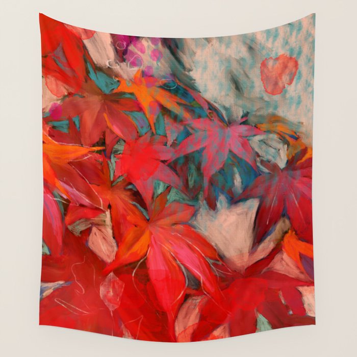 red leaves abstract art Wall Tapestry Gallery Image 1