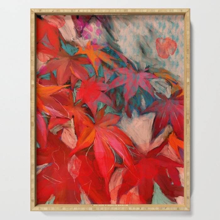 red leaves abstract art Serving Tray Gallery Image 1