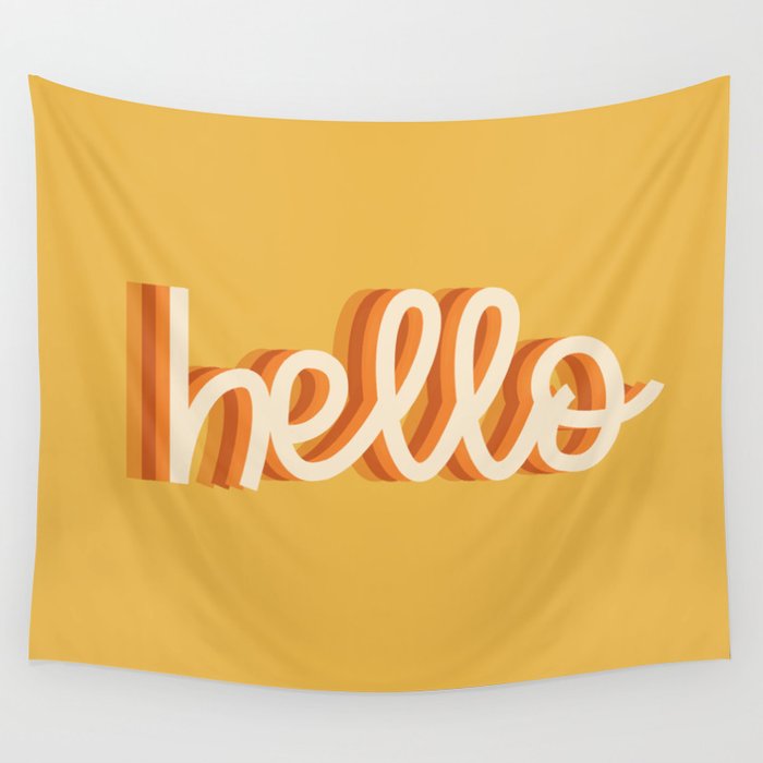 Hello - retro Wall Tapestry Gallery Image 1