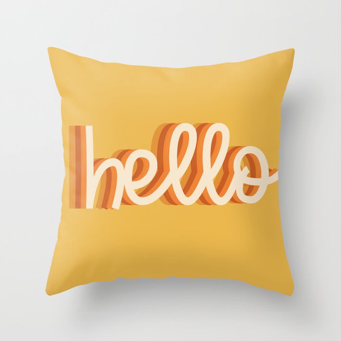 Hello - retro Throw Pillow Gallery Image 1