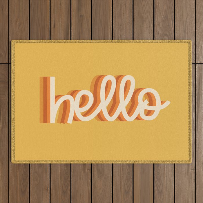 Hello - retro Outdoor Rug Gallery Image 1