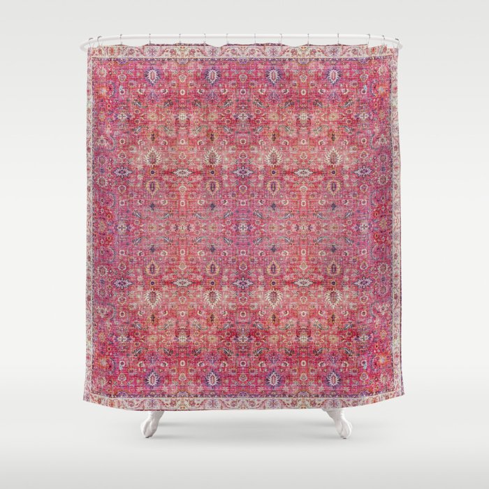 N45 - Pink Vintage Traditional Moroccan Boho & Farmhouse Style Artwork. Shower Curtain Gallery Image 1
