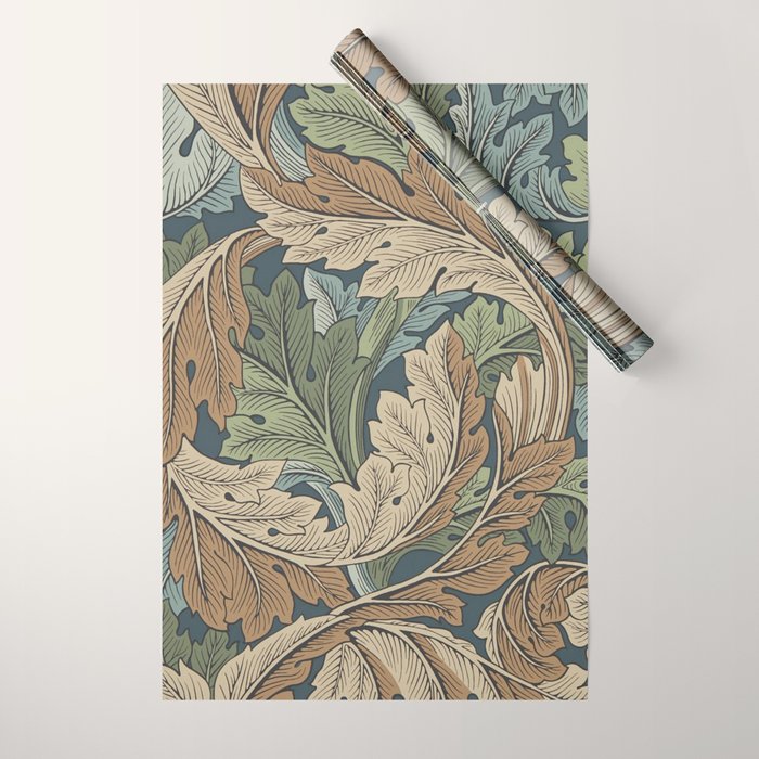 William Morris Acanthus Leaves Slate Blue Thyme Vintage Pattern Wrapping Paper Gallery Image 1