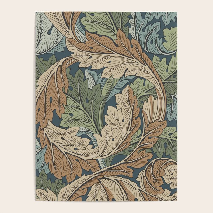 William Morris Acanthus Leaves Slate Blue Thyme Vintage Pattern Poster Gallery Image 4
