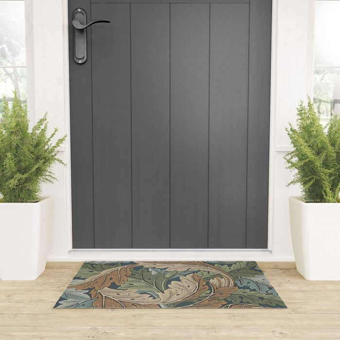 William Morris Acanthus Leaves Slate Blue Thyme Vintage Pattern Welcome Mat Gallery Image 3