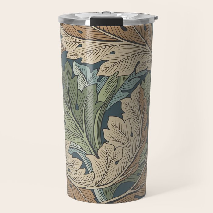 William Morris Acanthus Leaves Slate Blue Thyme Vintage Pattern Travel Mug Gallery Image 1