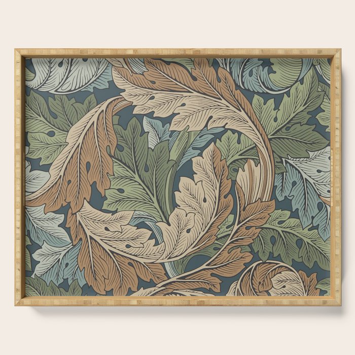 William Morris Acanthus Leaves Slate Blue Thyme Vintage Pattern Serving Tray Gallery Image 1