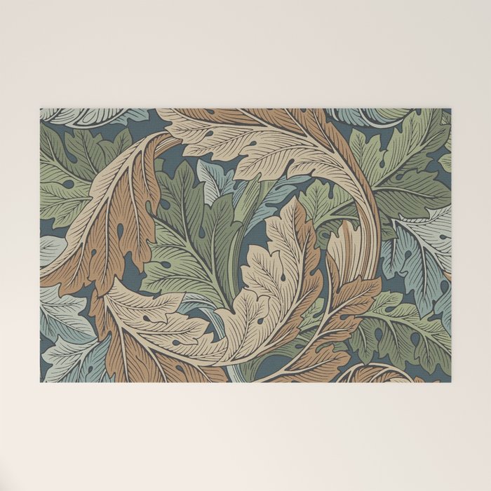 William Morris Acanthus Leaves Slate Blue Thyme Vintage Pattern Welcome Mat Gallery Image 1